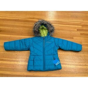 Columbia Katelyn Crest Jacket bright blue puffer with faux fur hood NWT